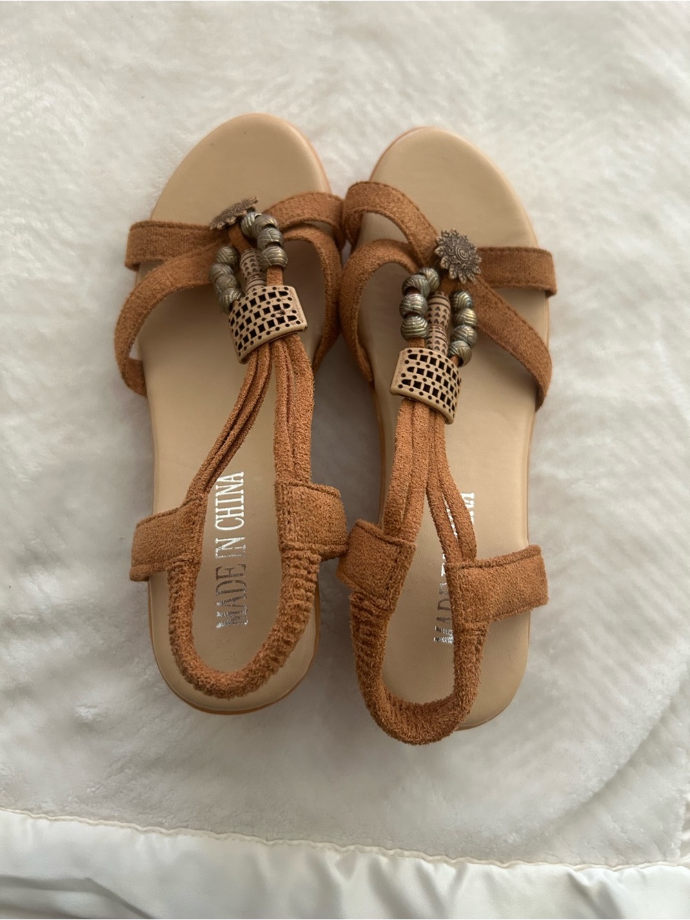 Tan Beaded Women's Sandals - Unbranded